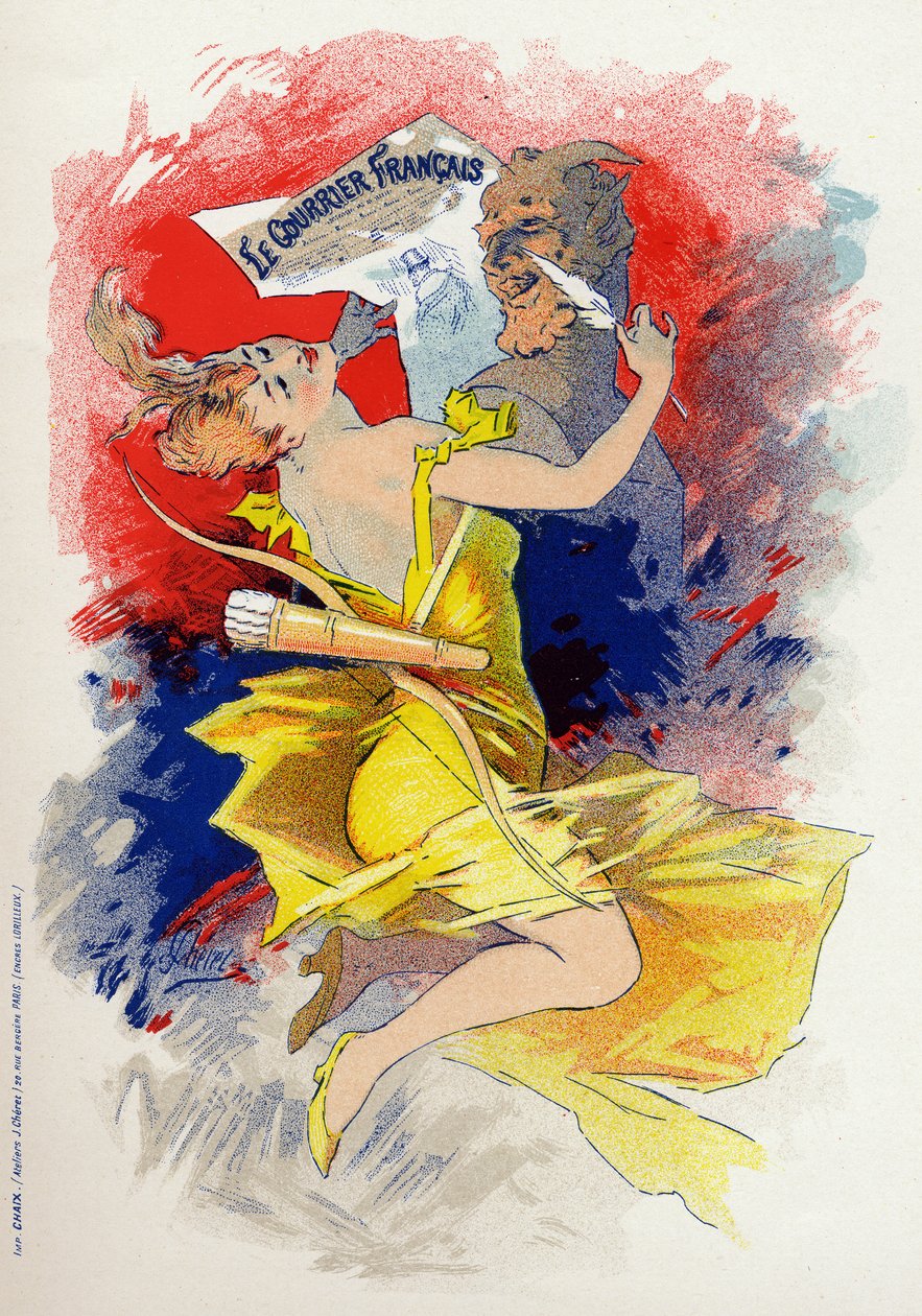 Literatura. Gazeta Le Courrier Francais. Alegoria Jules Cheret, Francja, c.1890 (plakat) autorstwa Jules Cheret