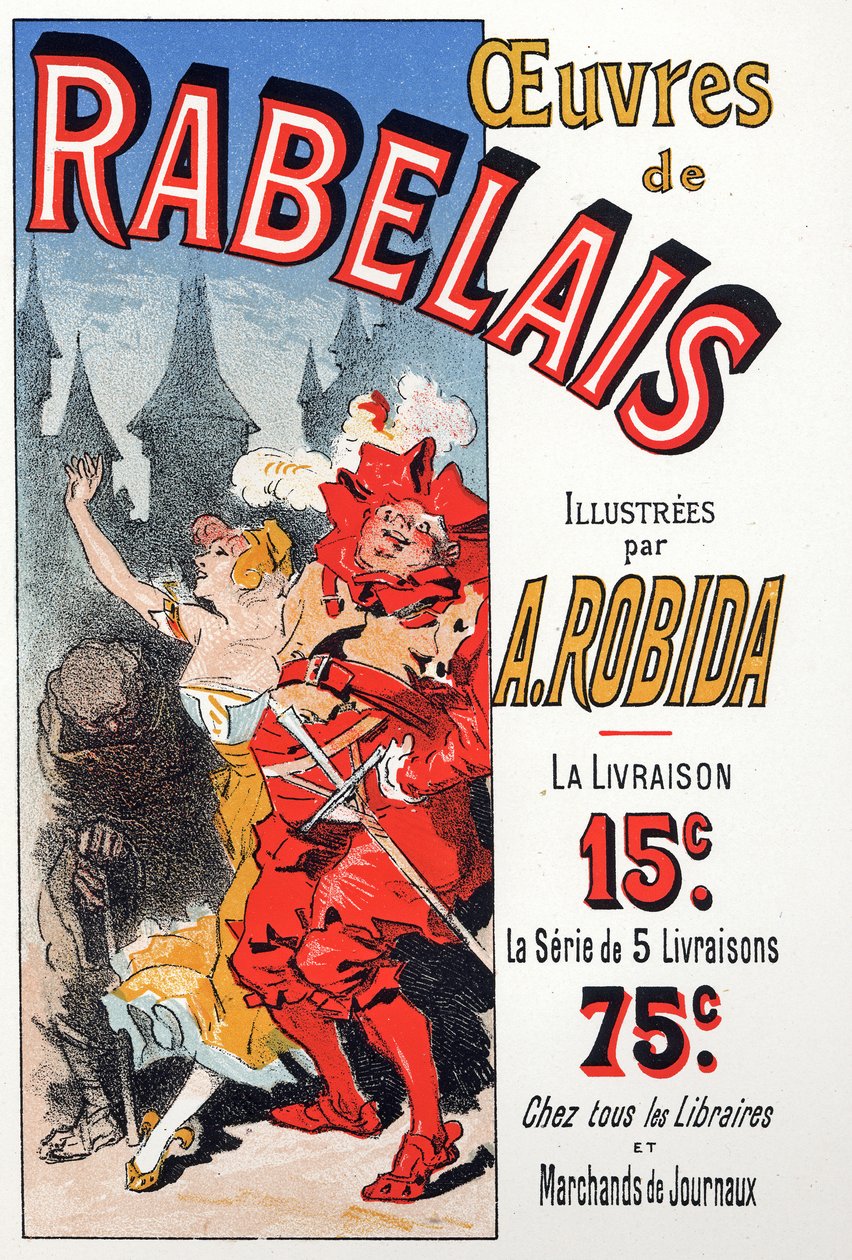 Literatura. Prace Francois Rabelais zilustrowane przez Alberta Robidę. Plakat Jules Cheret, Francja, c.1885 (plakat) autorstwa Jules Cheret