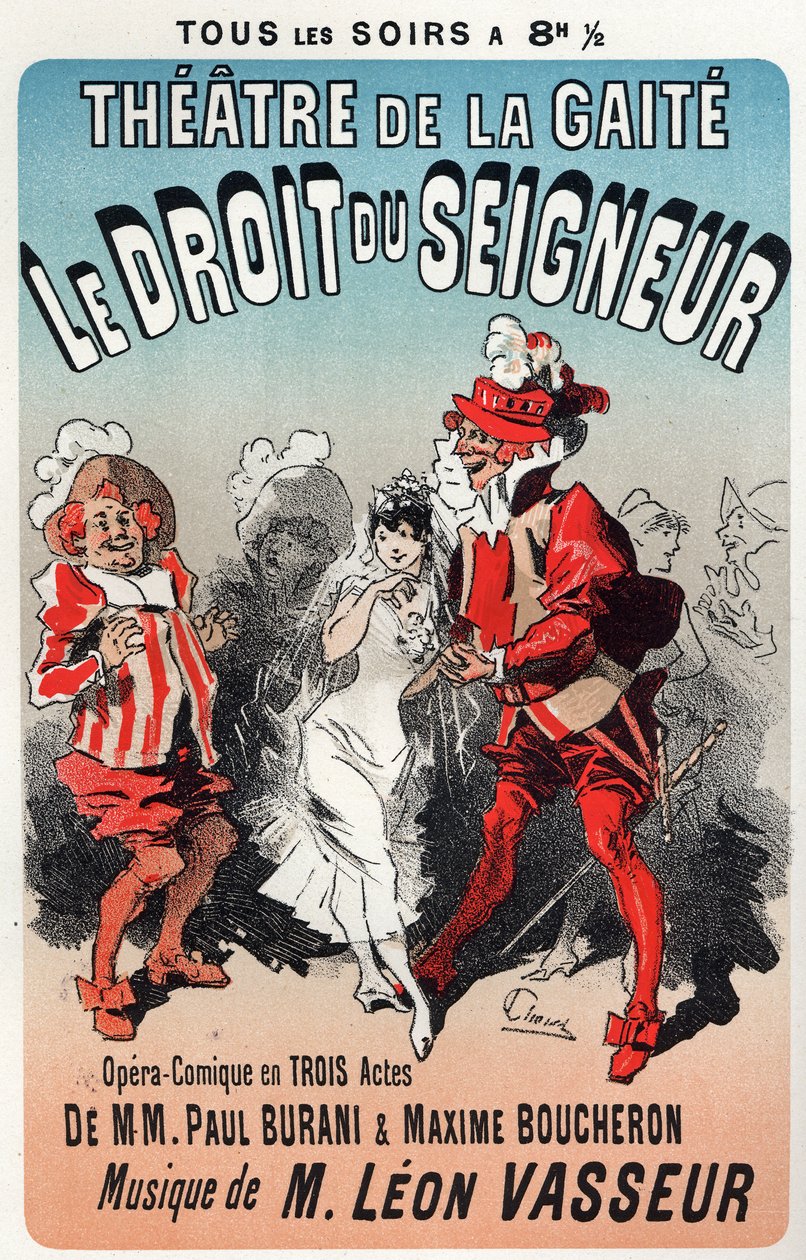 Muzyka. Reguła Pana, operetka Leona Vasseur. Plakat Julesa Chereta do pierwszego spektaklu w Theatre de la Gaite, Paryż, Francja autorstwa Jules Cheret