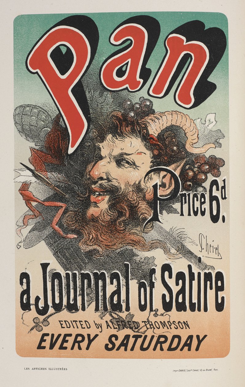 Pan, Dziennik satyry, z „Ilustrowanych plakatów. Praca ozdobiona...”, Ernest Maindron autorstwa Jules Cheret