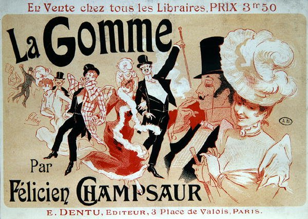 Plakat reklamujący powieść „La Gomme” Feliciena Champsaura, ok. 1890 (kolor lito) autorstwa Jules Cheret