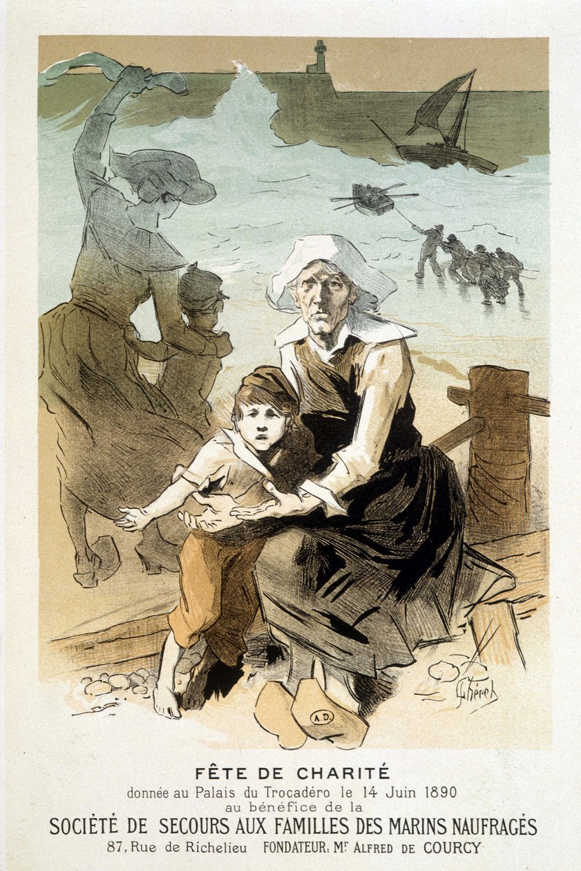 Plakat na uroczystość charytatywną wygłoszony w Palais du Trocadéro 14 czerwca 1890 r. na rzecz Towarzystwa Pomocy Rodzinom Rozbitków – w „Mistrzach plakatu”, Jules Chéret autorstwa Jules Cheret