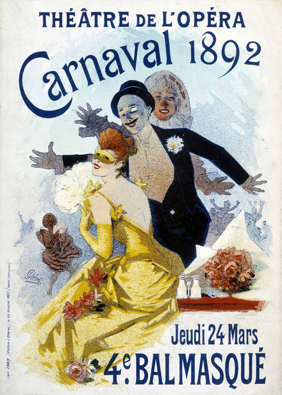Plakat Cherreta na karnawał 1892 w teatrze operowym. autorstwa Jules Cheret