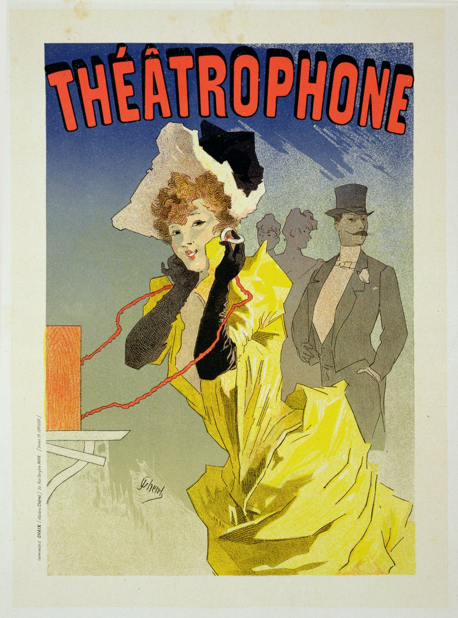 Reprodukcja plakatu reklamującego "Theatrophone", 1890 (patrz 41410) autorstwa Jules Cheret