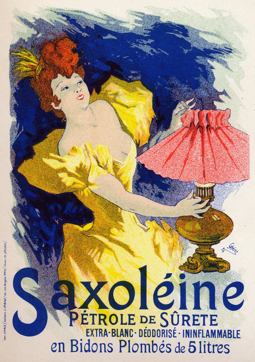 Nauki ścisłe. Energia. Saksoleina, olej do lampy. Plakat Jules Cheret, Francja autorstwa Jules Cheret