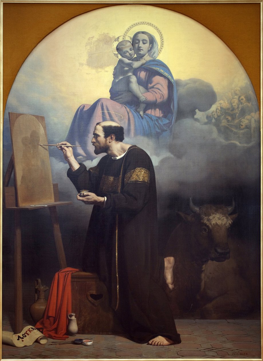 Święty Łukasz malujący Dziewicę. Wizja św. Łukasza. Obraz Jules Claude Ziegler (1804-1856), olej na płótnie autorstwa Jules Claude Ziegler