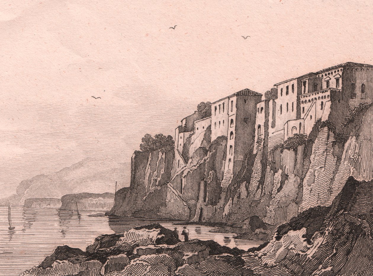 Widok Sorrento z domem Torquato Tasso, Kampania, Włochy, staloryt Sauvage