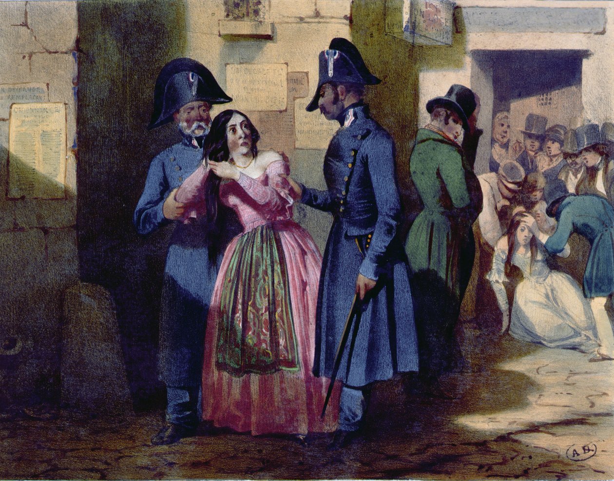 Aresztowanie prostytutki przez policję, ok.1835 autorstwa Jules David