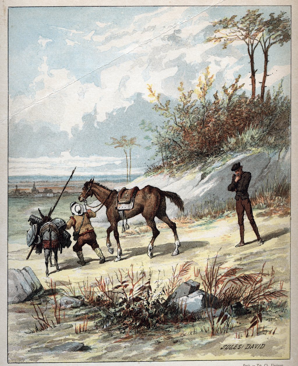 Don Kichot i Sancho Pansa - Ilustracja Julesa Davida (1808Ð1892) z Histoire de Don Kichot (Don Kichota) - 1887 - autorstwa Miguela de Cervantesa Saavedra (1547-1616) - autorstwa Jules David