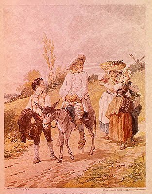 Miller, jego syn i osioł (litografia, XX w.) autorstwa Jules David