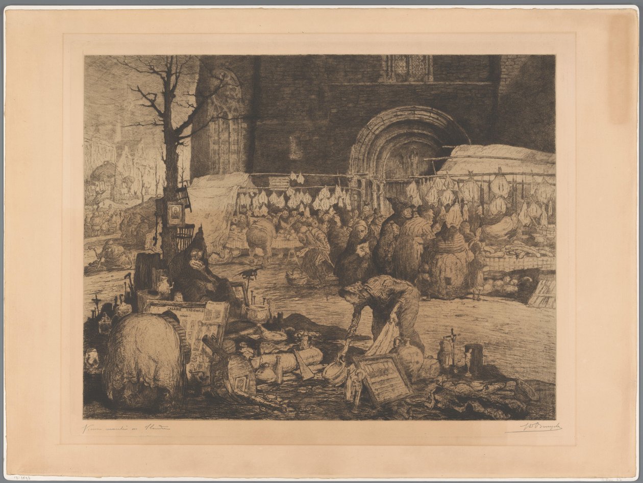 Widok na rynek we Flandrii Vieux marché en Flandre (tytuł na obiekcie) autorstwa Jules De Bruycker (signed by artist)