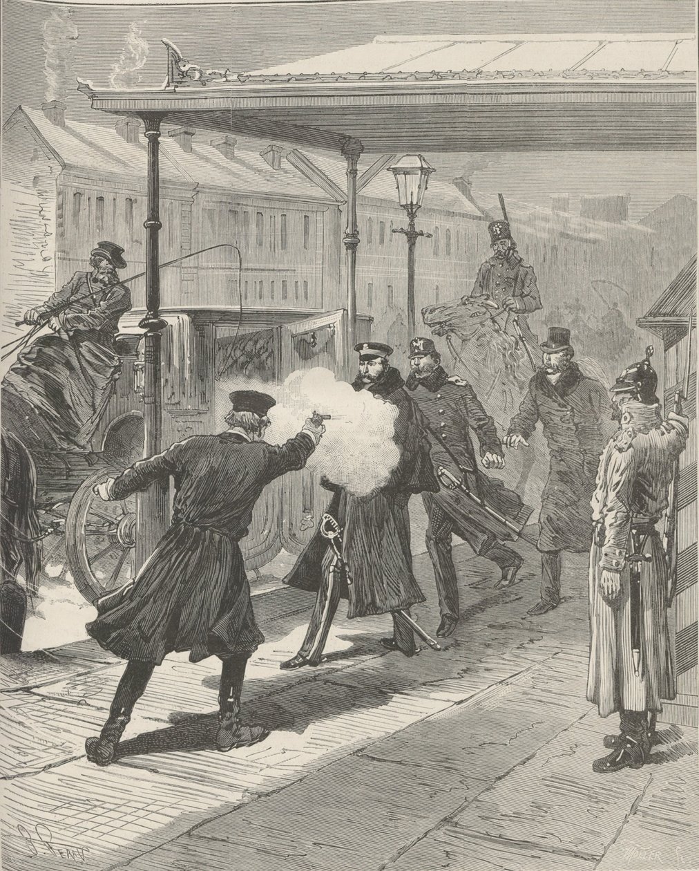 Zabójstwo hrabiego Michaiła Loris-Melikowa. Z Le Monde Illustré, 1880. autorstwa Jules Descartes Férat