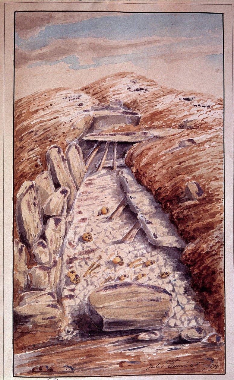 Prehistoria: Dolmen z Etang-la-Ville (Yvelines), akwarela Julesa Dumouteta (1815-1880) autorstwa Jules Dumoutet