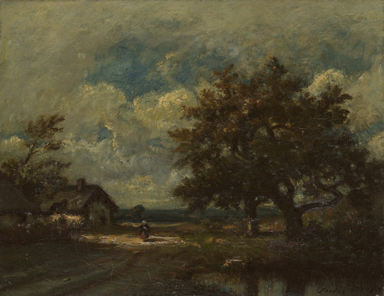 Domek przy drodze, Burzowe niebo autorstwa Jules Dupré