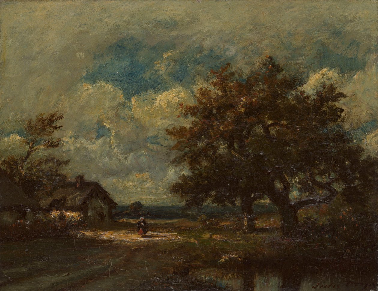 Domek przy drodze, Burzowe niebo autorstwa Jules Dupré
