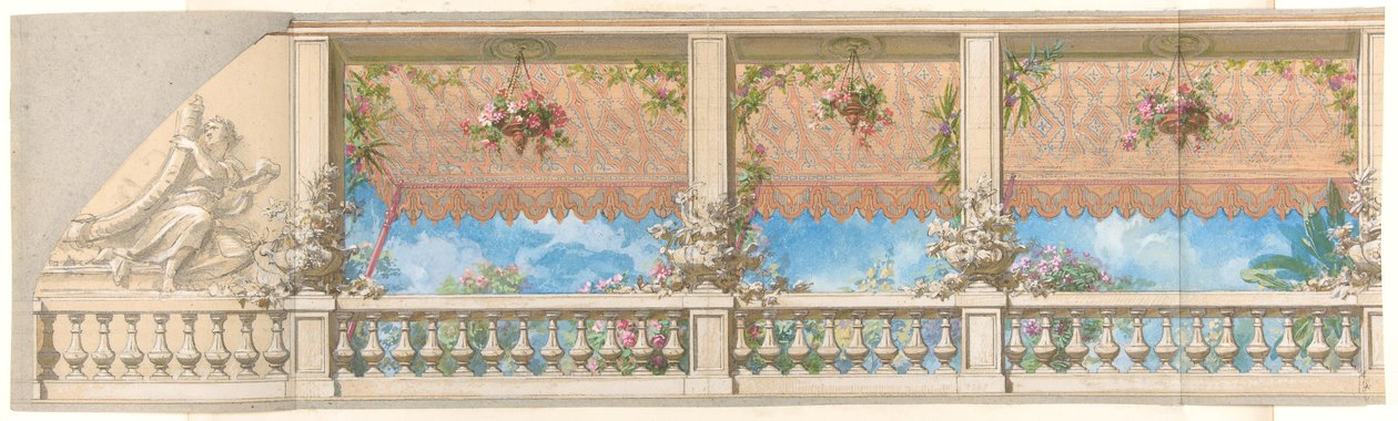 Balustrada zewnętrzna podwieszona markizą w stylu mauretańskim, 1830-97. Twórcy: Jules-Edmond-Charles Lachaise, Eugène-Pierre Gourdet. autorstwa Jules Edmond Charles Lachaise and Eugène Pierre Gourdet