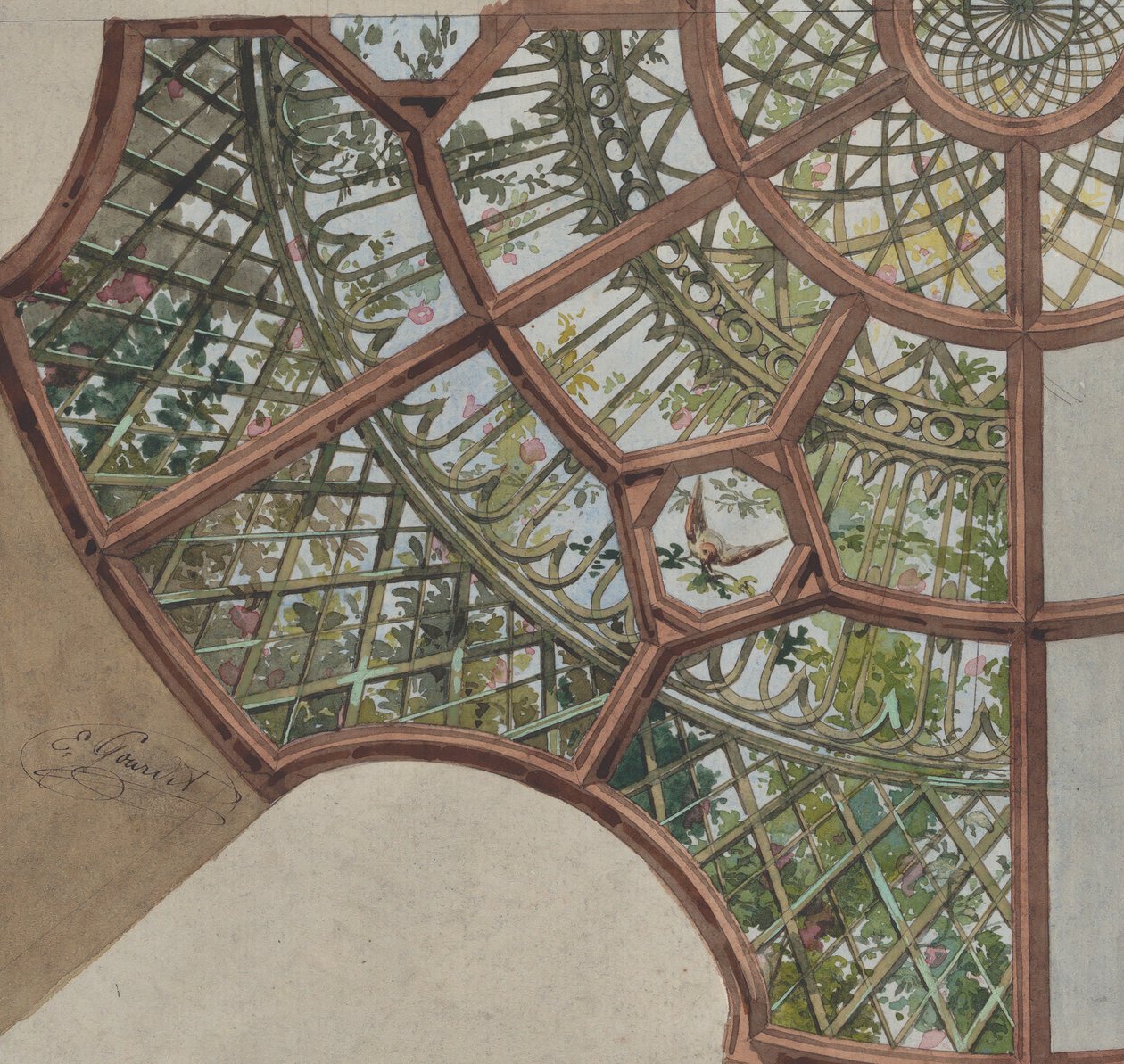 Projekt sufitu z kratami i kwitnącymi winoroślami, druga połowa XIX wieku. Twórcy: Jules-Edmond-Charles Lachaise, Eugène-Pierre Gourdet. autorstwa Jules Edmond Charles Lachaise and Eugène Pierre Gourdet