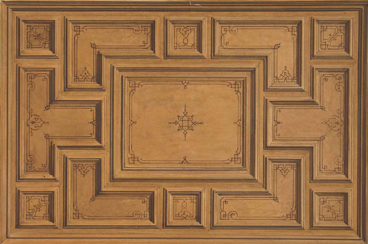 Projekt zdobionego sufitu, 1840-97. Twórcy: Jules-Edmond-Charles Lachaise, Eugène-Pierre Gourdet. autorstwa Jules Edmond Charles Lachaise and Eugène Pierre Gourdet