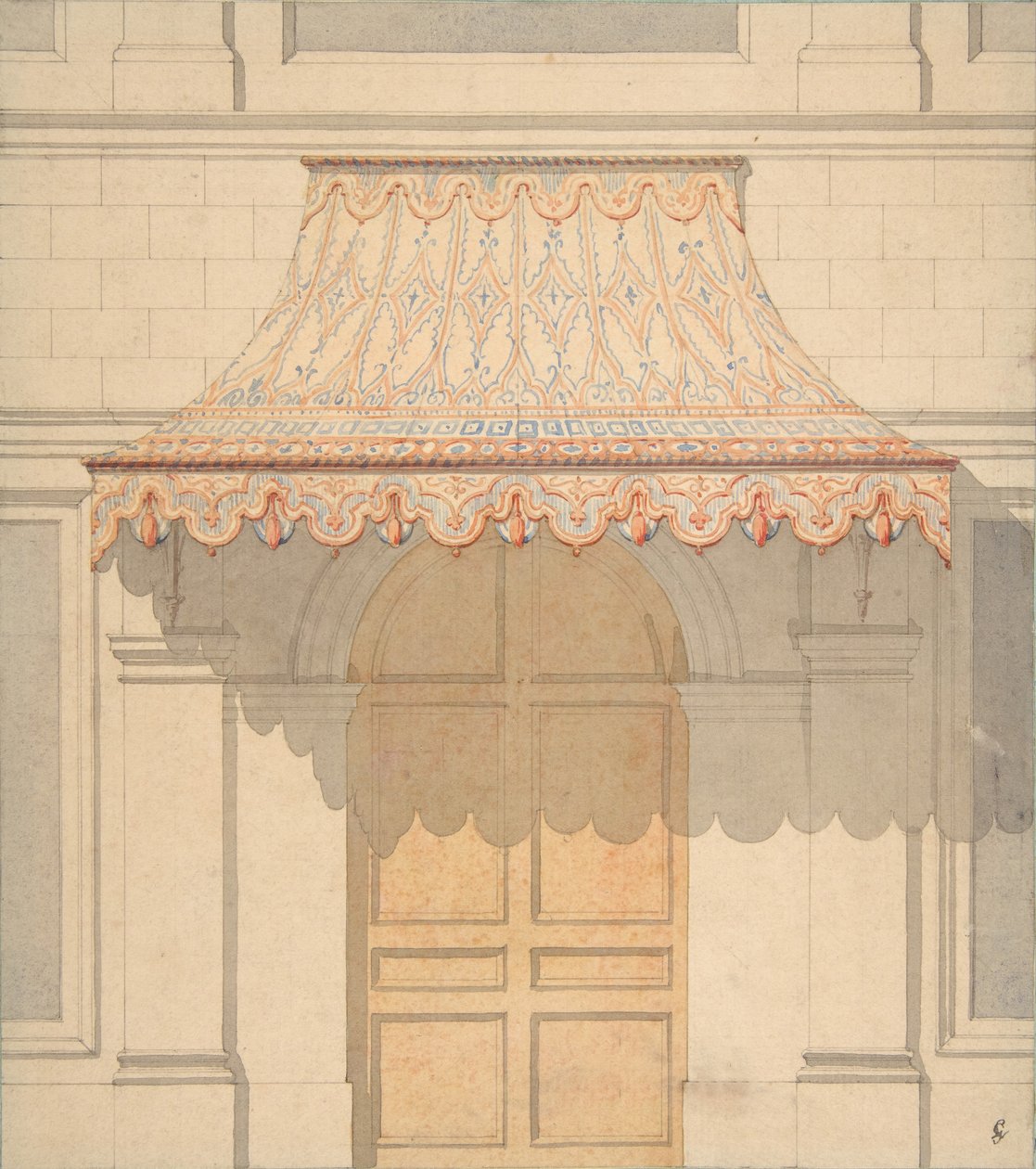 Projekt markizy nad drzwiami w stylu mauretańskim, 1830-97. Twórcy: Jules-Edmond-Charles Lachaise, Eugène-Pierre Gourdet. autorstwa Jules Edmond Charles Lachaise and Eugène Pierre Gourdet