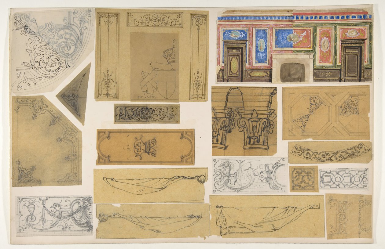 Dziewiętnaście projektów do dekoracji malarskiej wnętrz, 1830-97. Twórcy: Jules-Edmond-Charles Lachaise, Eugène-Pierre Gourdet. autorstwa Jules Edmond Charles Lachaise and Eugène Pierre Gourdet
