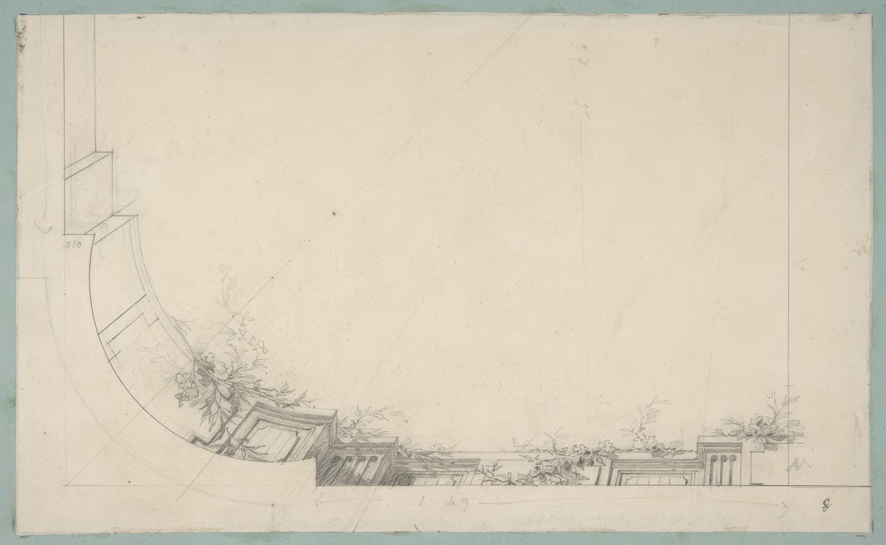Projekt częściowy sufitu ozdobionego balustradą trompe loeil autorstwa Jules Edmond Charles Lachaise