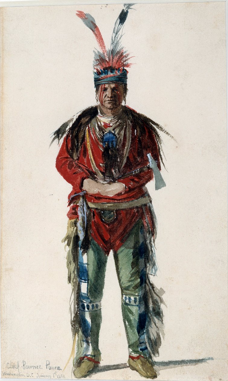 Indianin z Ameryki: „”Ślad wodza indiańskiego plemienia Pawnee Ponca” Litografia autorstwa Jules Emile (Jules-Emile) Saintin (1829-1894) 1858 La Rochelle, Musee du Nouveau Monde autorstwa Jules Emile Saintin