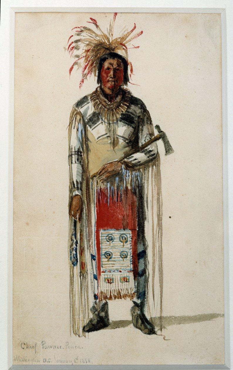 Indianin z Ameryki: „”Ślad wodza indiańskiego plemienia Pawnee Ponca” Litografia autorstwa Jules Emile (Jules-Emile) Saintin (1829-1894) 1858 La Rochelle, Musee du Nouveau Monde autorstwa Jules Emile Saintin