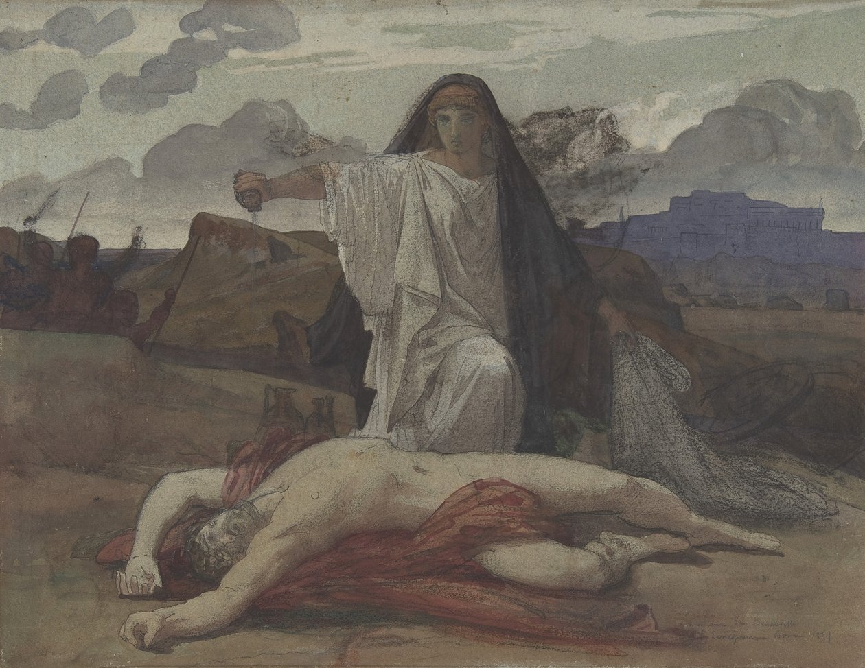 Antygona daje żetonowy pochówek ciału swojego brata Polynices, 1835-98. autorstwa Jules Eugene Lenepveu