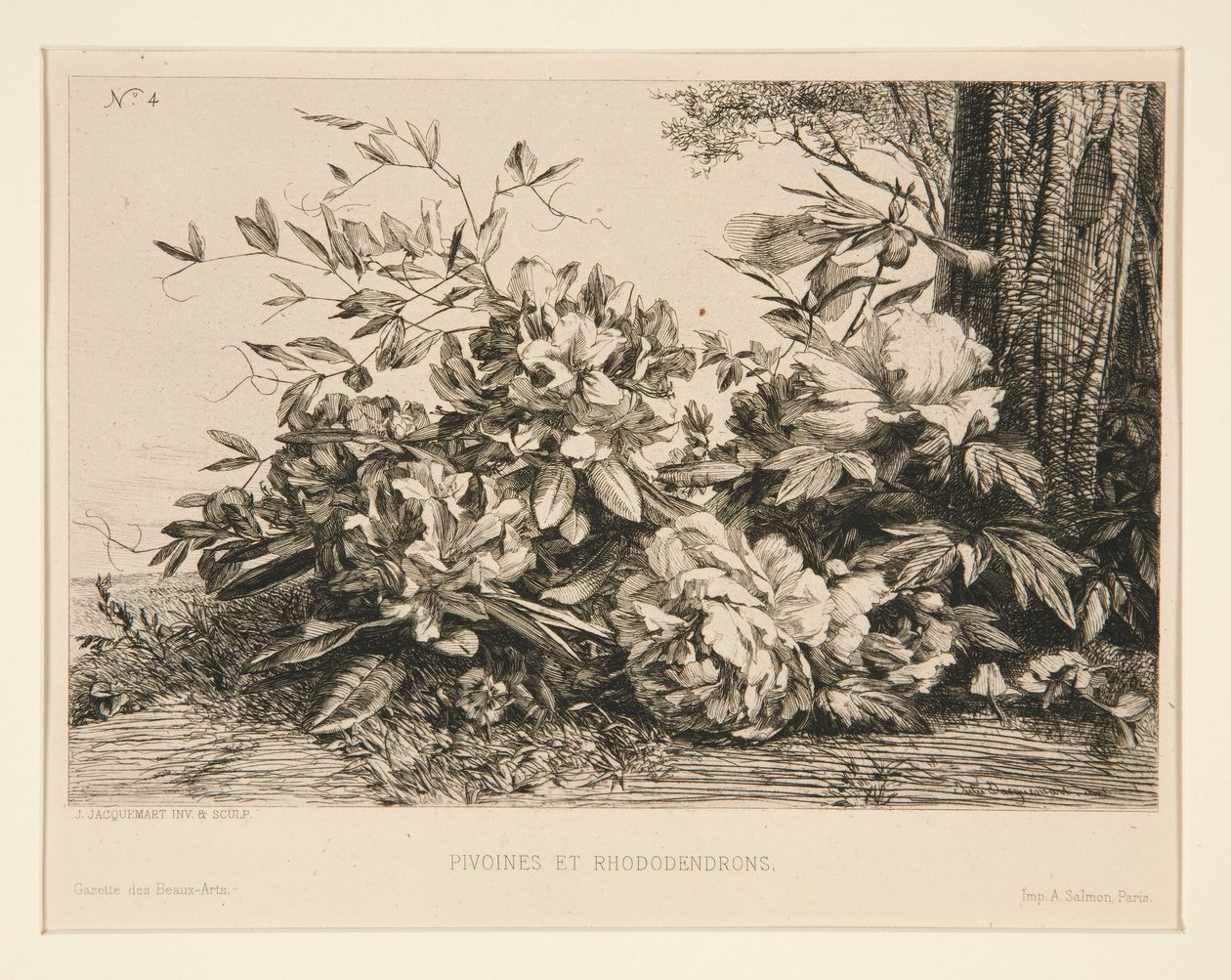 Piwonie i rododendrony autorstwa Jules Ferdinand Jacquemart