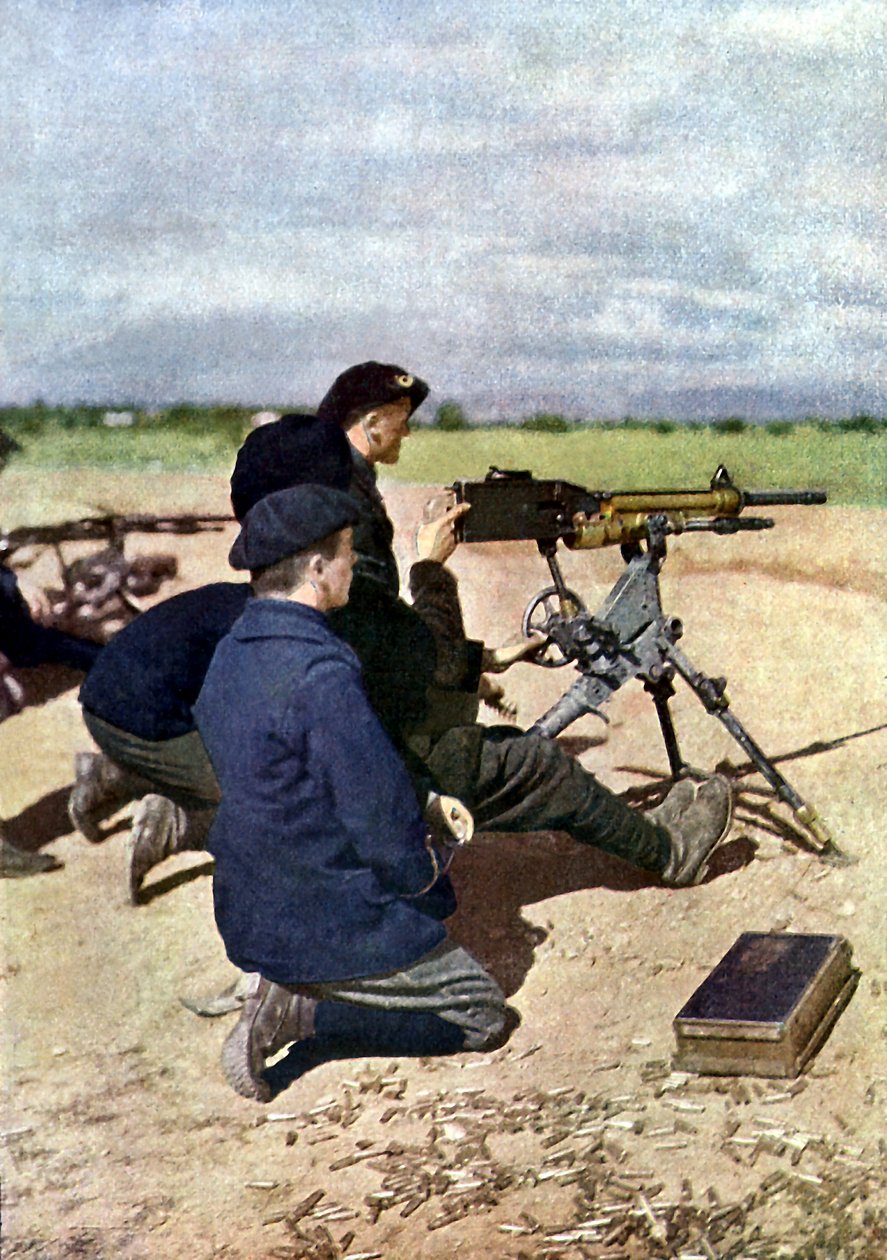 Francuska pozycja z karabinami maszynowymi podczas bitwy nad Marną na wschód od Paryża, wrzesień 1914 (autochrome) autorstwa Jules Gervais Courtellemont