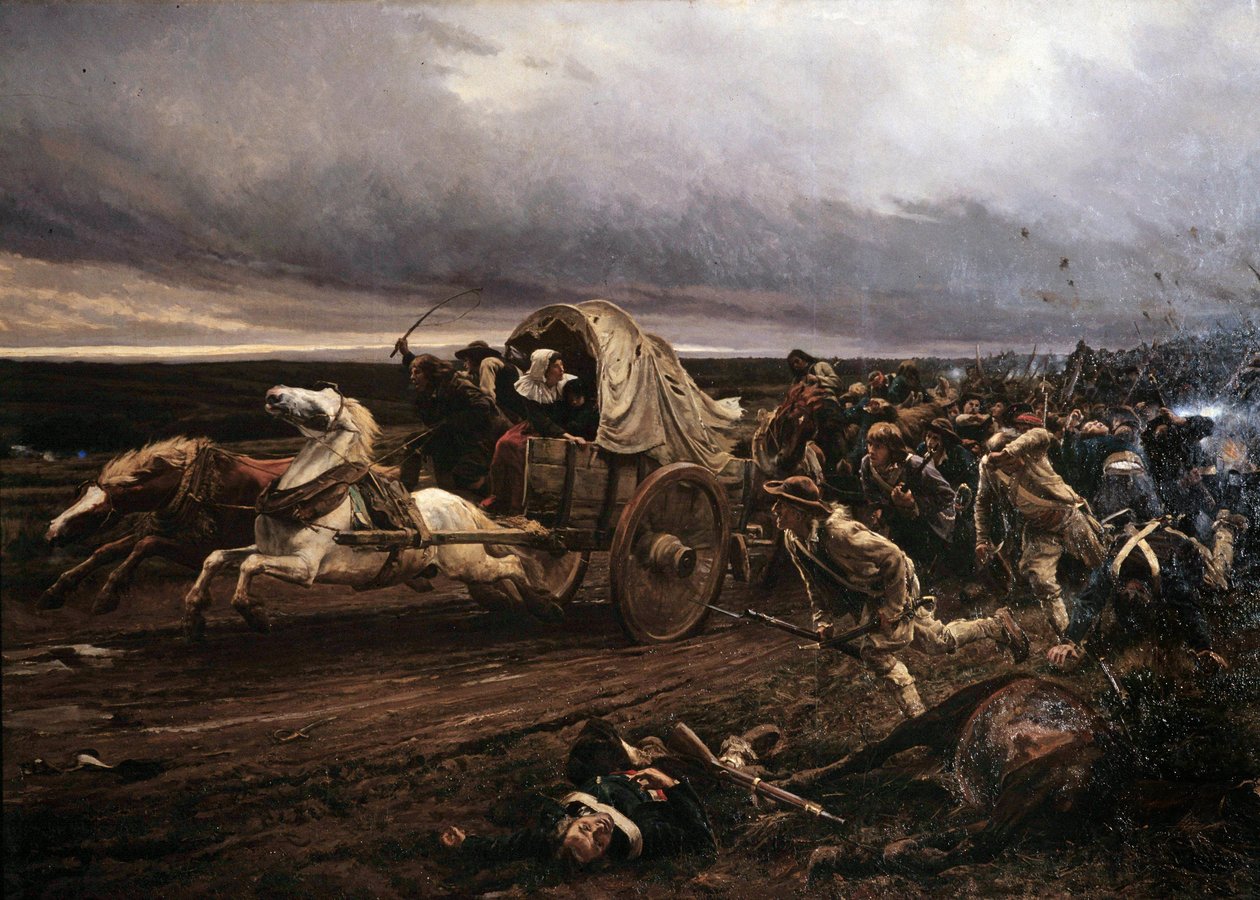 Powoli Cholet Insurrection uzbrojony w Vendee w marcu 1793 r., upomniany w październiku przez Konwencję i armie republikańskie, „Biali” wycofali się w kierunku Loary. Obraz Julesa Girardeta (1856-1938) autorstwa Jules Girardet