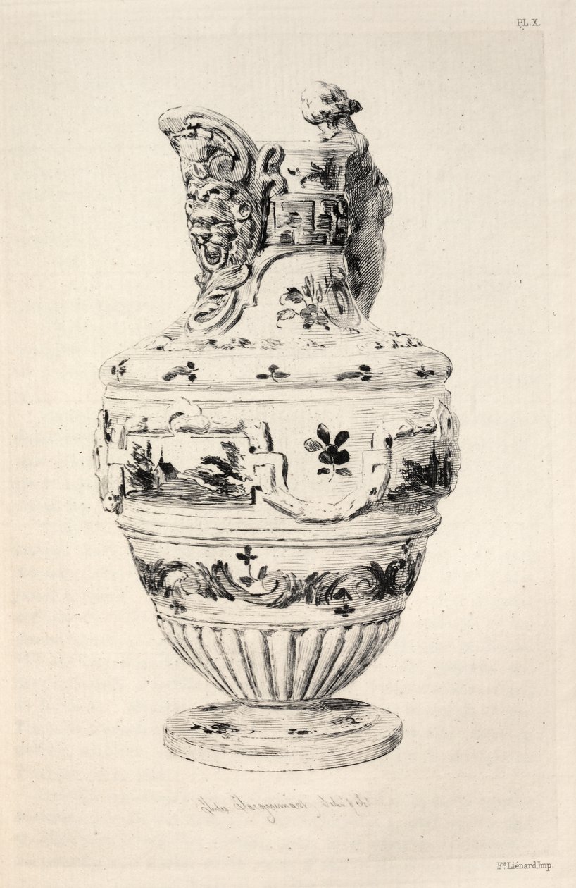 Historia sztuki ceramicznej: opisowe i filozoficzne studium ceramiki wszystkich wieków i wszystkich narodów: Hiszpania: Talavera de la Reyna- Fajans- Ewer (tablica X) autorstwa Jules Jacquemart