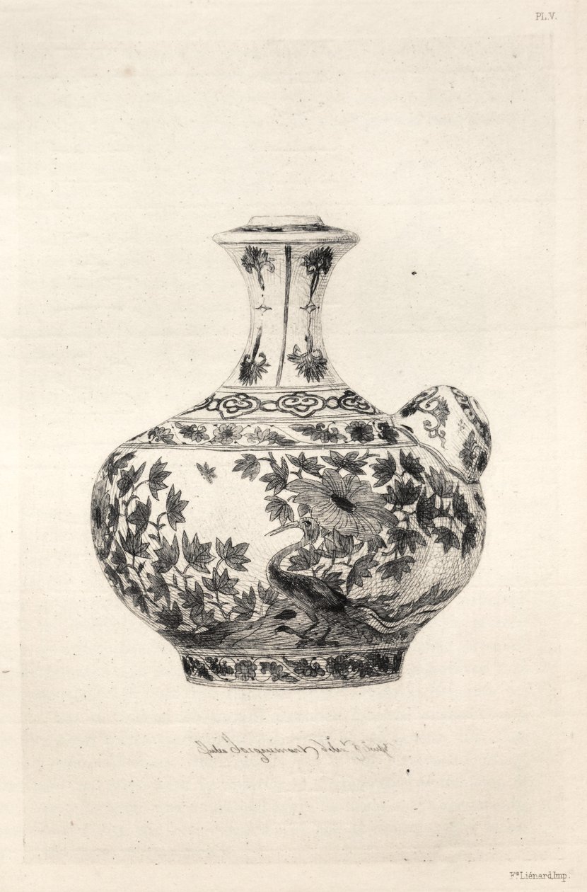 Historia sztuki ceramicznej: Opisowe i filozoficzne studium ceramiki wszystkich wieków i narodów: Persja: Miękka Porcelana - Gargoulette, Ozdobiona Simorgiem (Płyta VI) autorstwa Jules Jacquemart