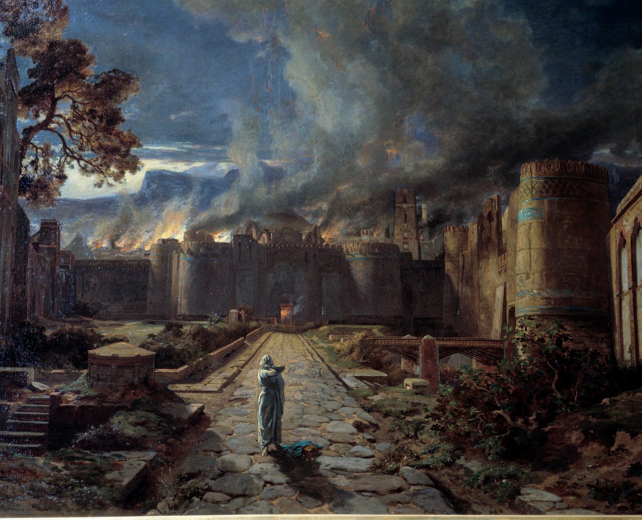 Sodoma (Sodoma) Zniszczenie miasta przez ogień. Szczegół. Obraz Julesa Laurensa (1825-1901) Orlean. Muzeum Sztuk Pięknych autorstwa Jules Joseph Augustin Laurens