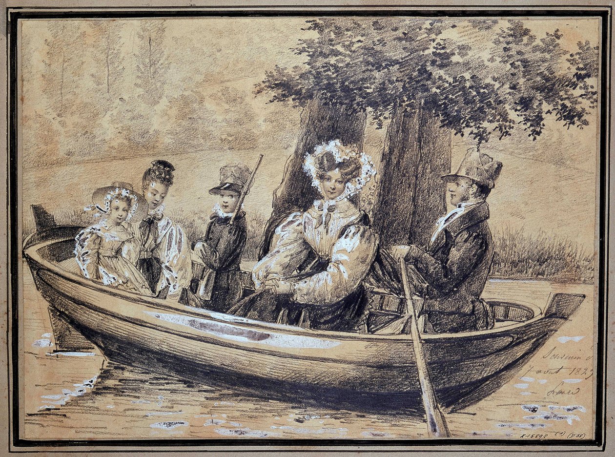 Rodzina Ségura (hrabiego, hrabiny i ich dzieci) statkiem - J.H. Laura, sierpień 1829 autorstwa Jules Laure