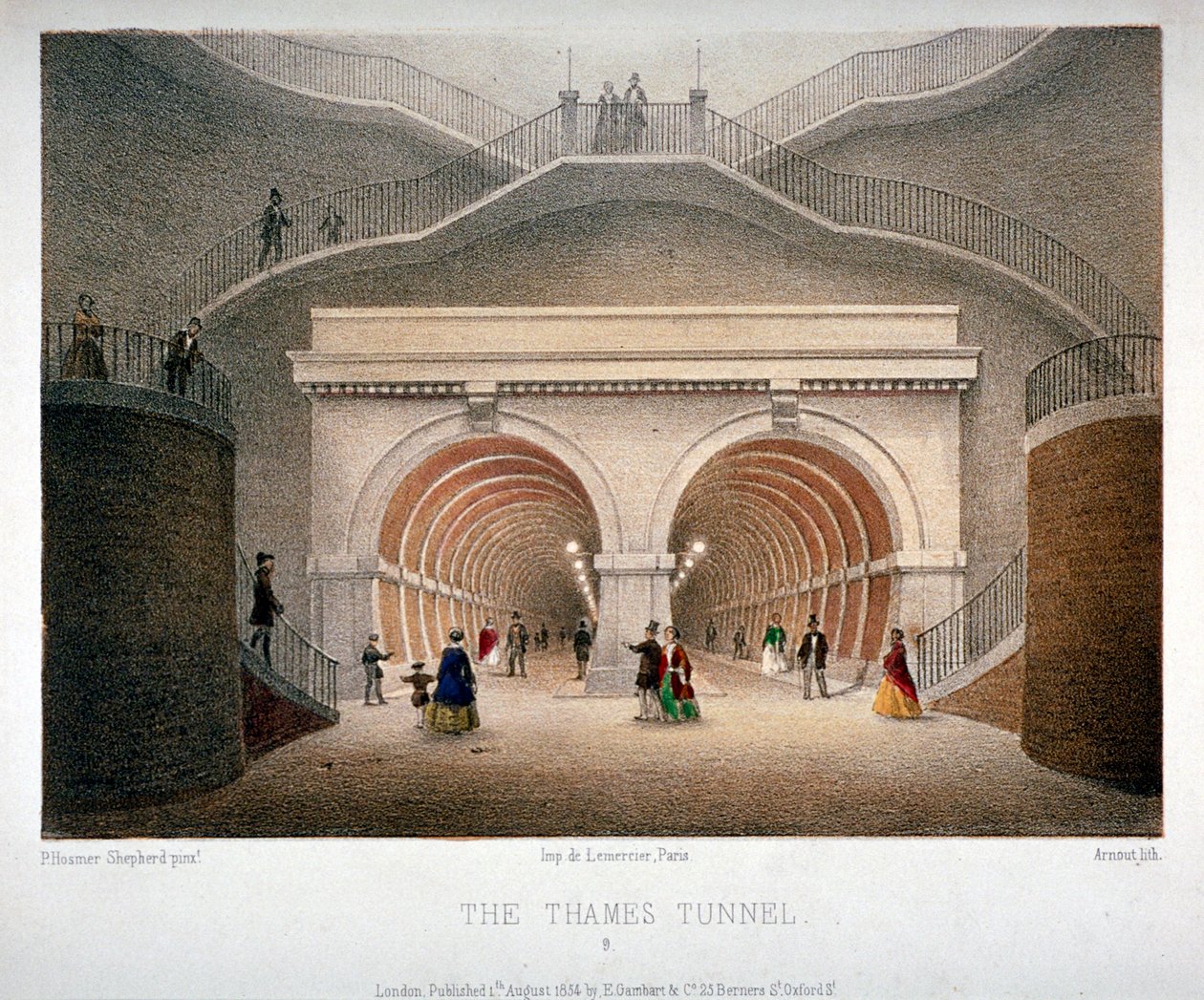 Widok wejścia do tunelu Tamizy, Londyn, 1854 autorstwa Jules Louis Arnout