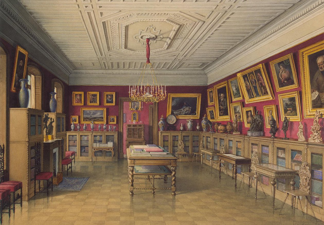Pałac Stroganowa w Sankt Petersburgu. Biblioteka, 1865 autorstwa Jules Mayblum