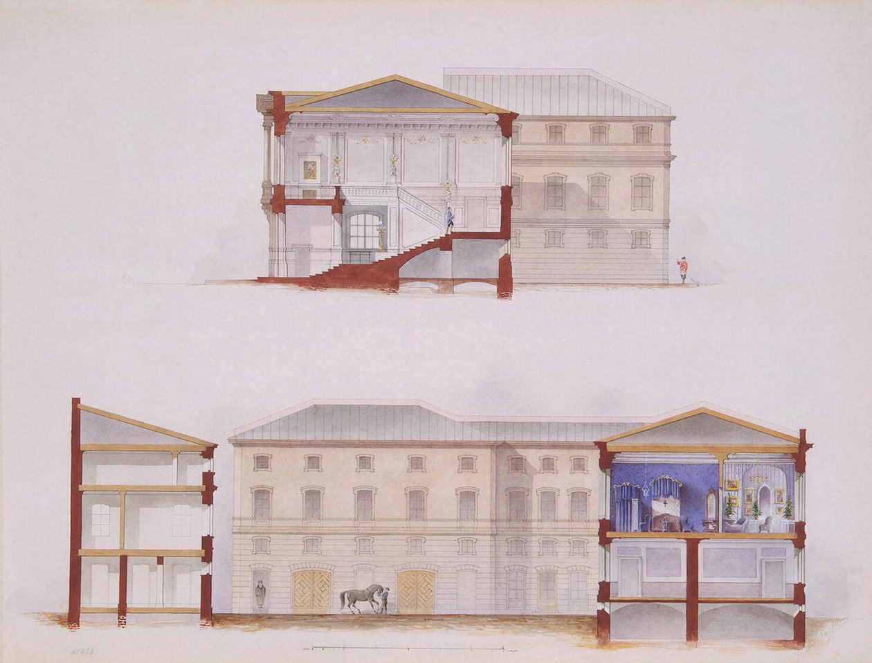 Pałac Stroganowa w Sankt Petersburgu. Plan Fasady i Sekcji, 1865 autorstwa Jules Mayblum