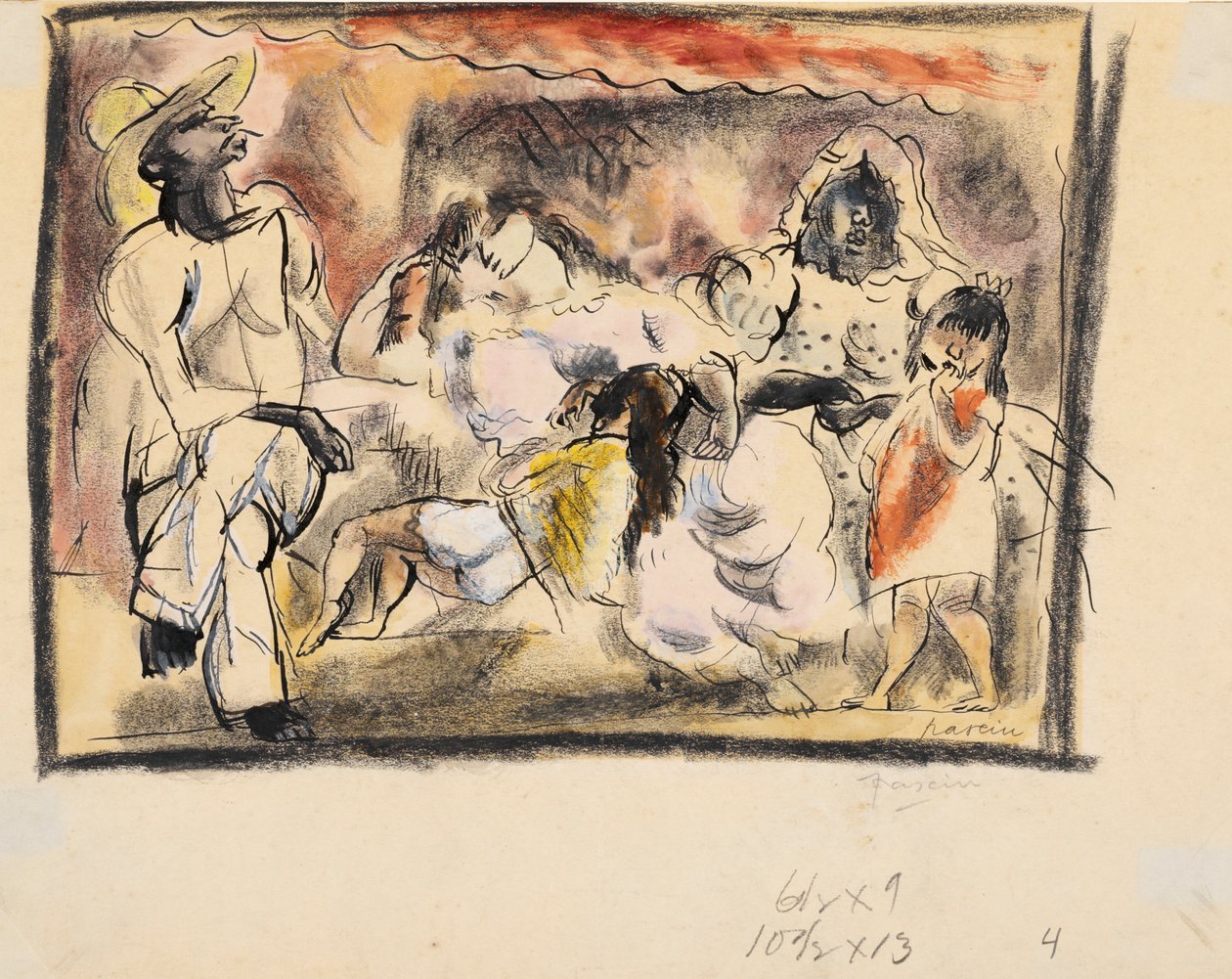 Mężczyzna, dwie kobiety, dwoje dzieci (wc na papierze) autorstwa Jules Pascin