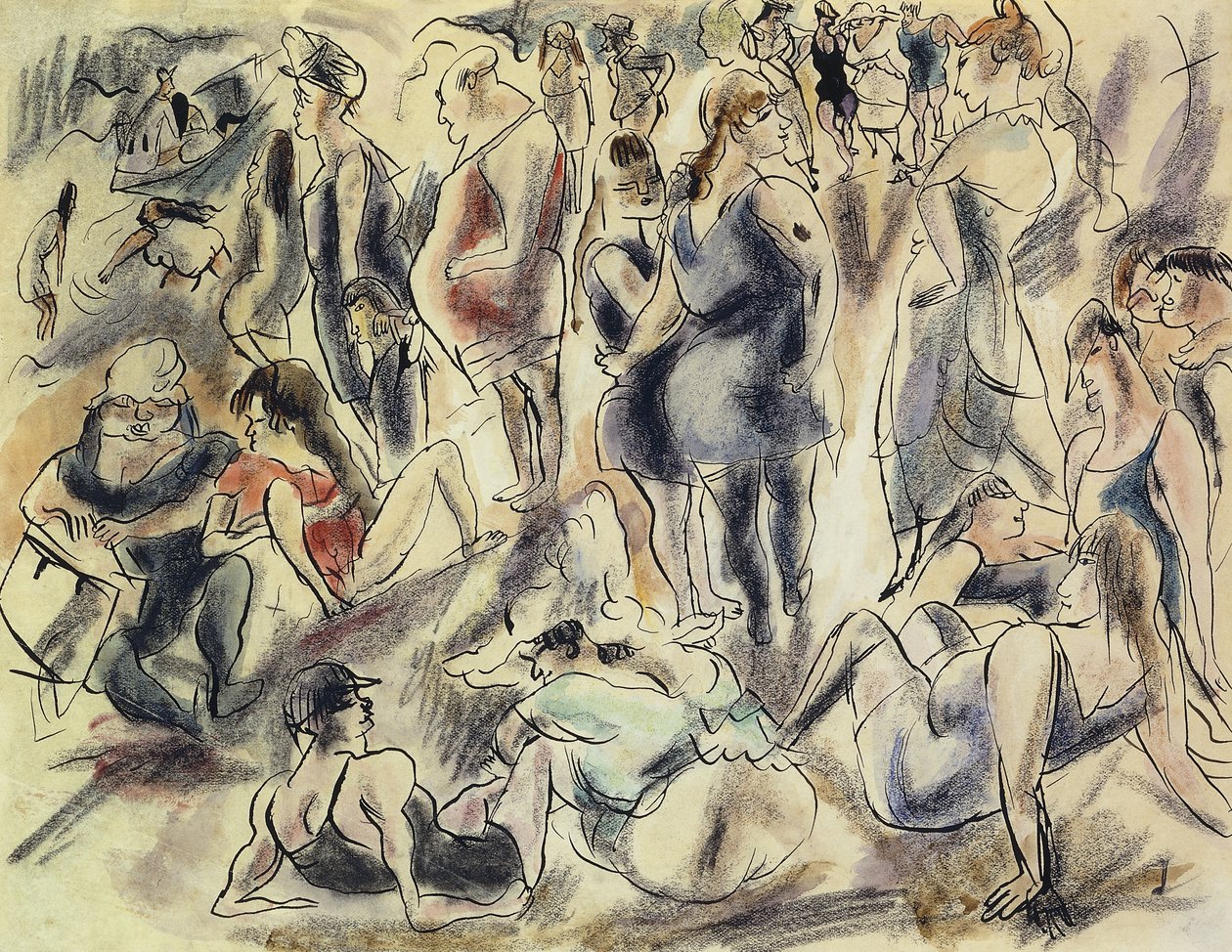 Amerykańska plaża; Plage amerykański, ok. 1917 r. autorstwa Jules Pascin