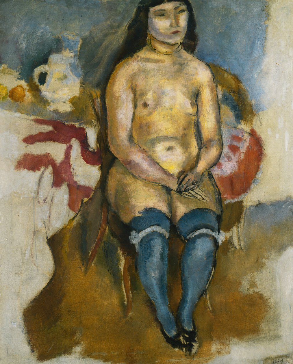 Azjata w niebieskich pończochach; Azjatka w niebieskich pończochach, 1922 autorstwa Jules Pascin