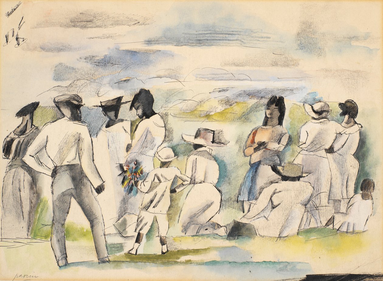 Czarny z chłopcem trzymającym kwiaty (WC na papierze) autorstwa Jules Pascin
