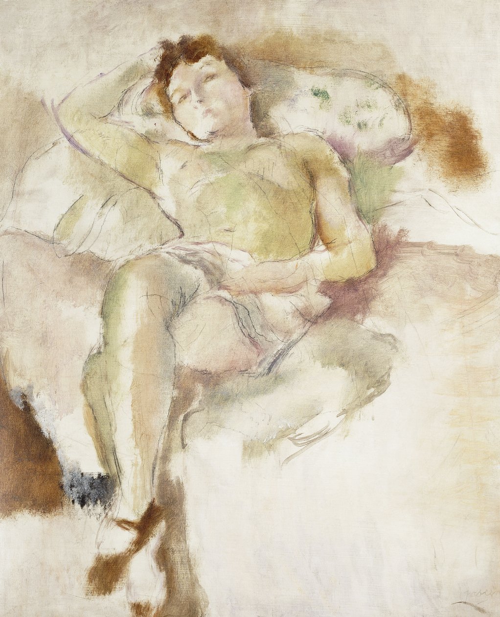 Bobette w pozycji leżącej; Bobette Allonge, 1927 autorstwa Jules Pascin