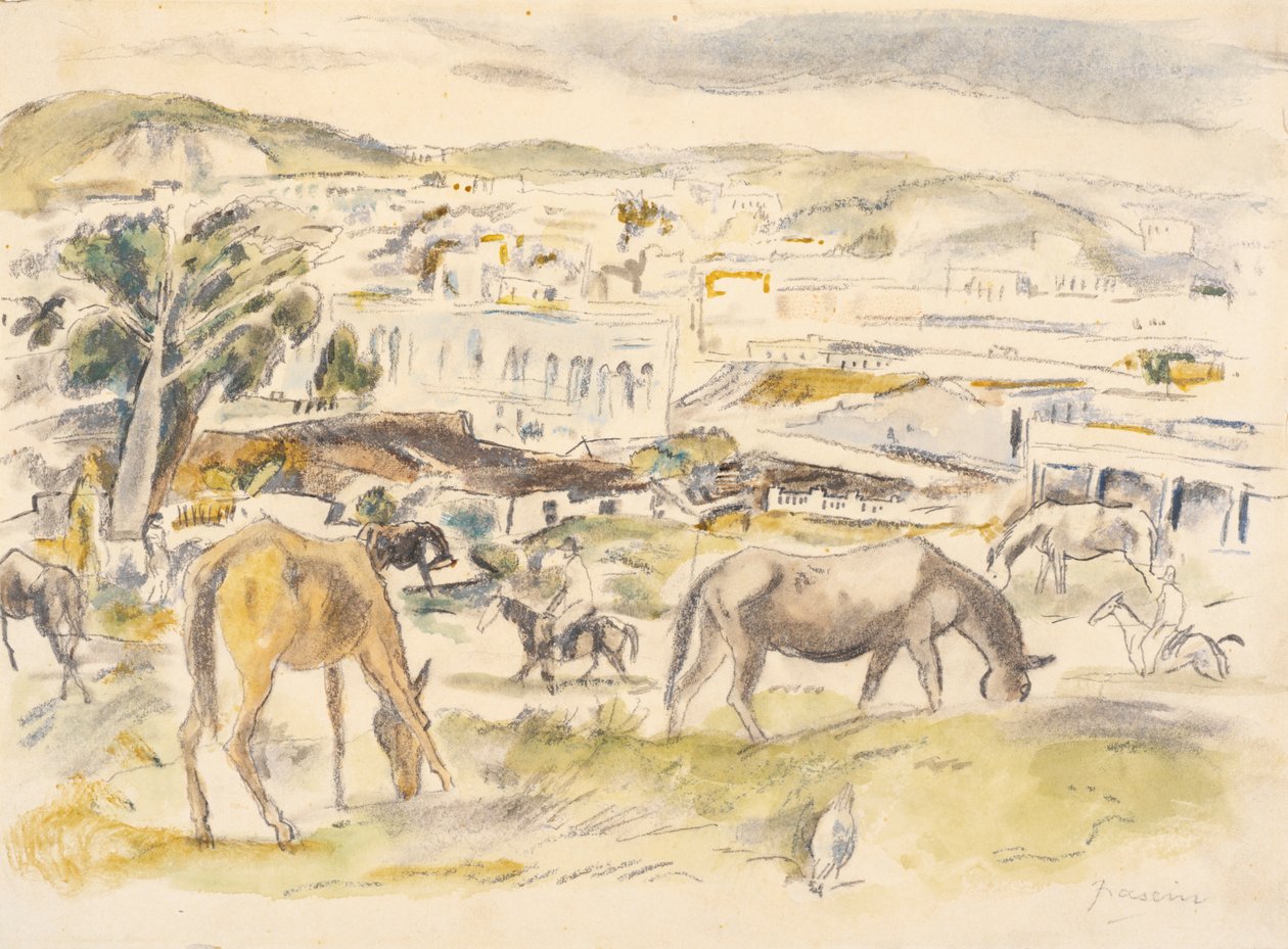 Konie w krajobrazie (wc na papierze) autorstwa Jules Pascin