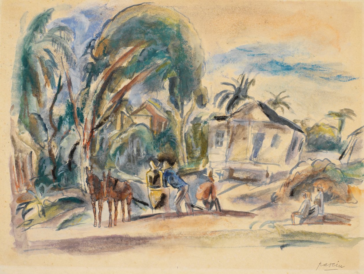Krajobraz, domy i drzewa autorstwa Jules Pascin