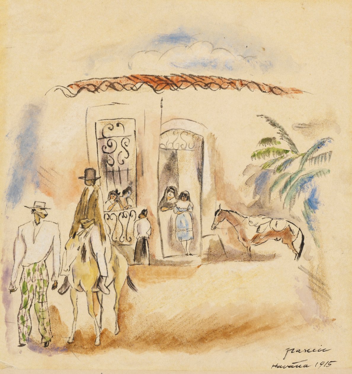 Pejzaż z postaciami, Hawana, 1915 (wc na papierze) autorstwa Jules Pascin