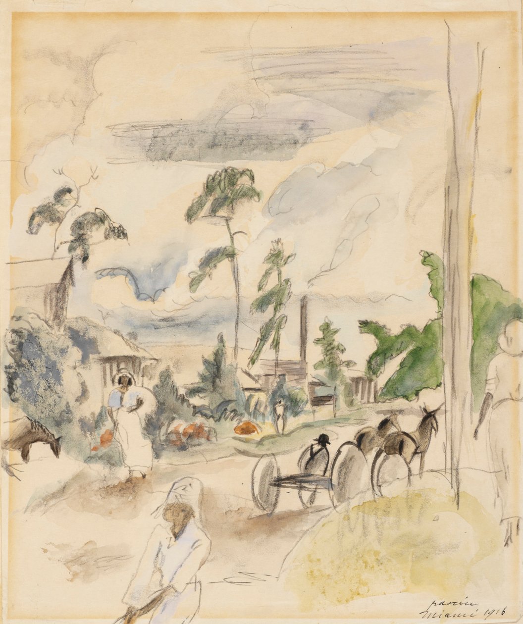 Krajobraz z postaciami, Miami, 1916 (wc na papierze) autorstwa Jules Pascin