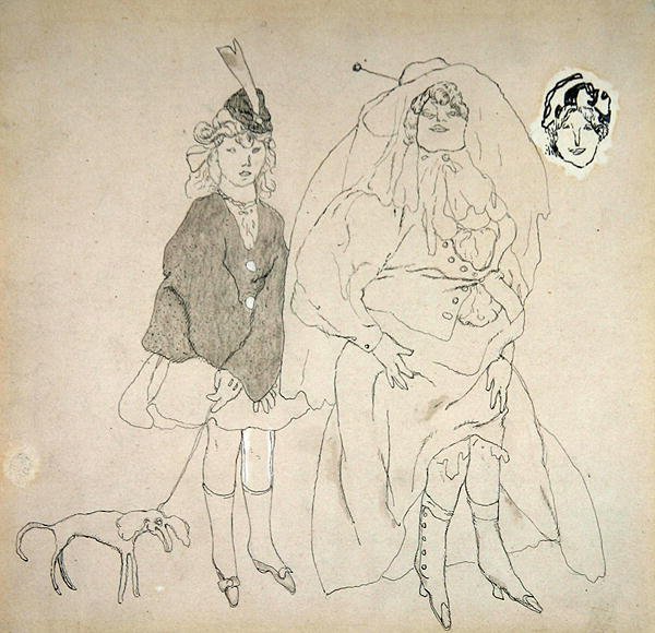 Personnages, ok. 1906 (pióro i atrament oraz pranie na papierze) autorstwa Jules Pascin