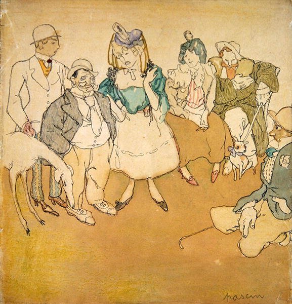 Personnages et Chiens, ok. 1906 (pióro i atrament oraz akwarela na papierze) autorstwa Jules Pascin