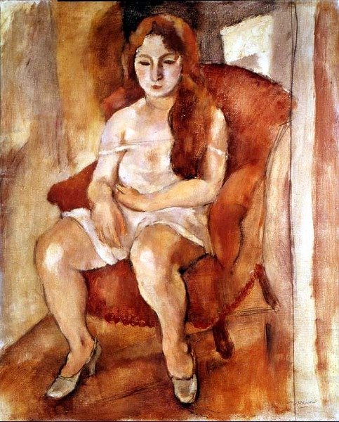 Siedząca kobieta (olej na płótnie) autorstwa Jules Pascin